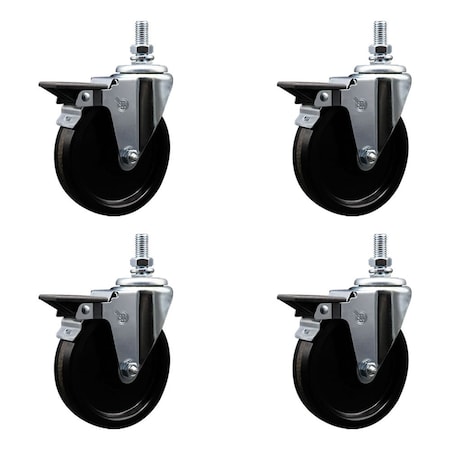 Service Caster 5 Inch Phenolic 12 Inch Threaded Stem Caster Set with Brake SCC-TS20S514-PHR-PLB-121315-4